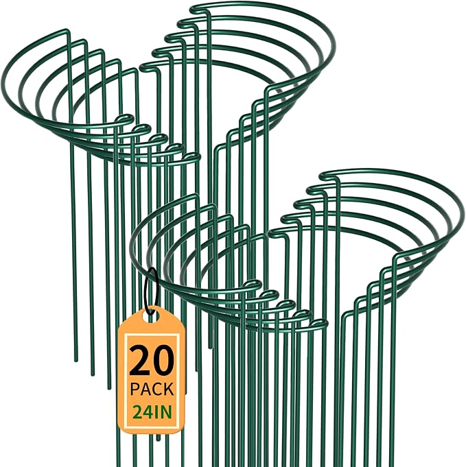 TCBWFY 24"Hx10"D Plant Supports Stakes for Large Heavy Plants,20 Pack Peony Supports,Heavy Duty 4.5mm Wire Peony Cages,Interlock Garden Supports Ring Border Support,Plant Support Cage for Rose Flowers