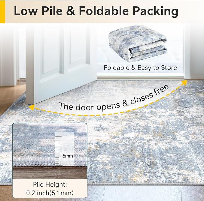 RELEANY Washable 6'x9' Abstract Area Rug for Living Room Light Blue | Carpet for Bedroom, Kitchen, Office, Hallway and Entryway, Printed Pattern, Non‑Slip, Soft, Stain‑Resistant, Easy to Clean