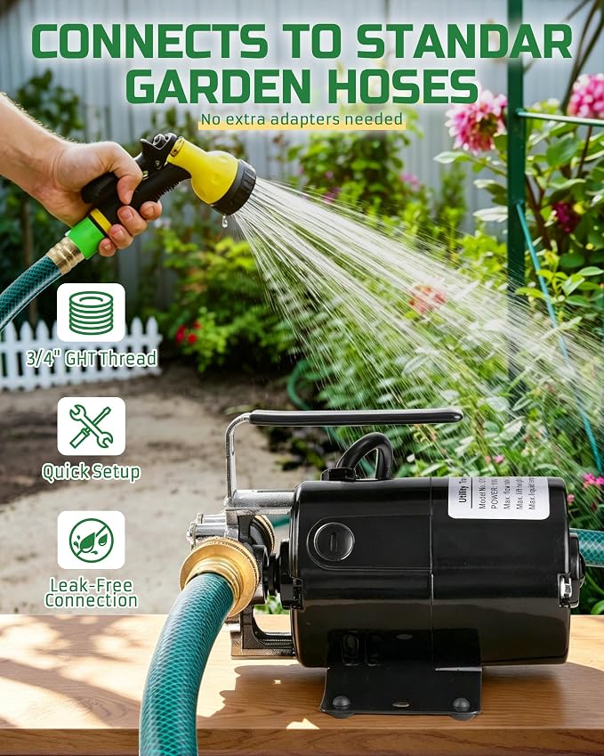 1/10HP Water Transfer Pump, Electric Utility Pump w/ 2 x 6 ft Garden Hose Kit, 110V 330GPH Water Removal Pump for Rain Barrel, Flooding & Aquarium, Self Priming Garden Water Drain Pumps