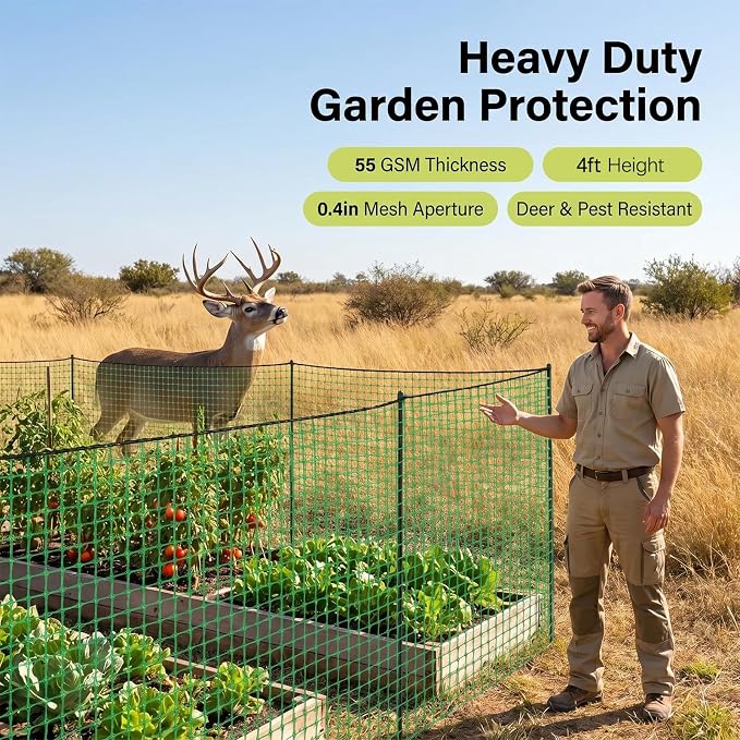 Temporary Fence Plastic Mesh Fencing, 4FT x 100FT Garden Bird Netting Safety Fence Snow Fence, Construction Fencing for Deer, Pet, Rabbits, Chicken, Dogs, Animal Barrier, Green