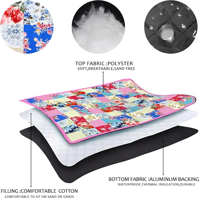 Picnic Blankets Beach Blanket 80" X 80" Extra Large Waterproof Camping Blankets Portable Outdoor Mat 3-Layer Blanket for Beach, Hiking, Park, Music Festival, Grass Lawn,Travel