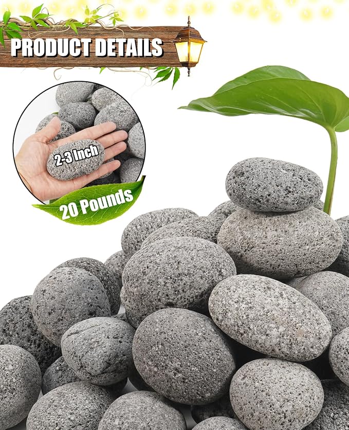 20 Pounds Lava Rock Pebbles 2-3 Inch Natural Lava Stones for Fire Rocks for Gas Fire Pits, Fireplaces, Landscaping, and Plant Cultivation, Natural Tumbled Stones for Indoor and Outdoor