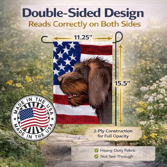 Caroline's Treasures CK6484GF Cesky Fousek Dog American Flag Garden Flag Mailbox Flag Decorative Yard Flag Banner Outside Patio Artwork Yard Flower Beds, Garden Size, Multicolor