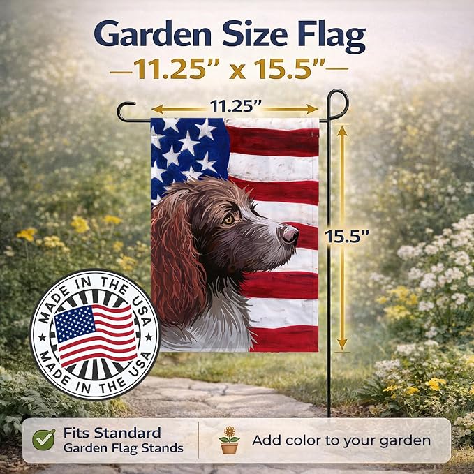 Caroline's Treasures CK6656GF Pont-Audemer Spaniel Dog American Flag Garden Flag Mailbox Flag Decorative Yard Flag Banner Outside Patio Artwork Yard Flower Beds, Garden Size, Multicolor