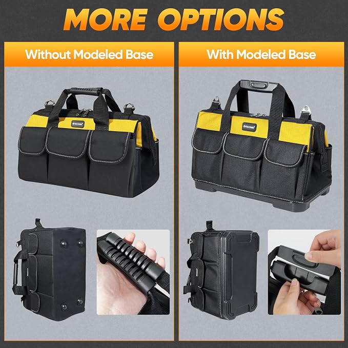 TICONN Heavy Duty Tool Bag with Multi-Pockets, Portable Tool Box Organizer Storage Bag, with Adjustable Shoulder Strap and Ergonomic Handle (Yellow, 16" Molded Base)
