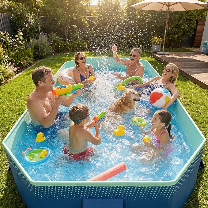 113" Foldable Pool for Adults & Kids, Large Capacity Non Inflatable Pool, Portable Hard-Side Foldable Swimming Pool, Above Ground Pool for Indoor Outdoor Backyard, Patio (Geranium Blue)