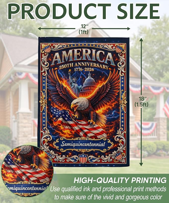 250th Anniversary Patriotic Design, 1776-2026 Commemorative, 250 Anniversary Usa Flag, Garden Flags For Outside, Front And Back Print 4 (12x18 Inch)