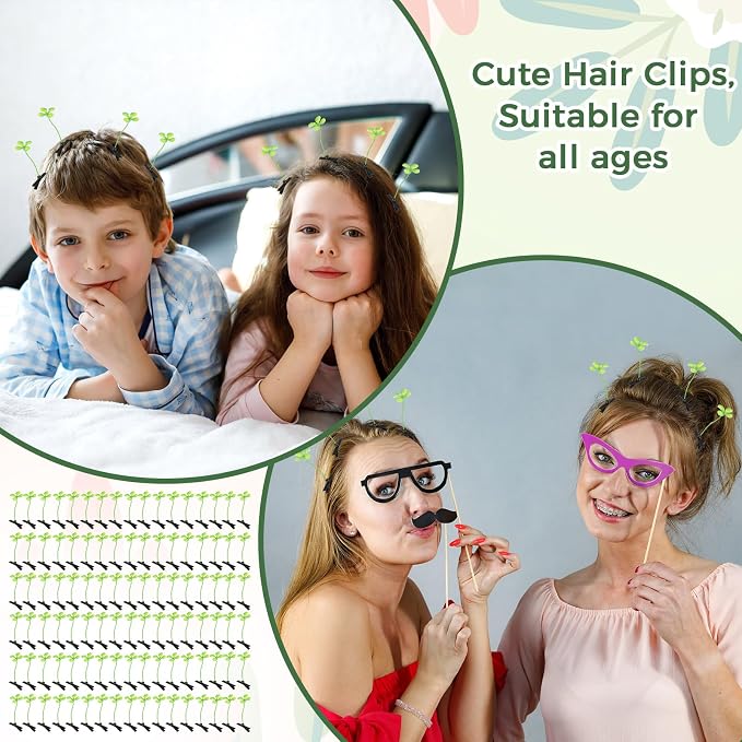 Tigeen 100 Pieces Bean Sprout Hair Clip Funny Plant Hairpins Grass Flower Butterfly Mushroom Hair Accessories (Four Leaf Clover)
