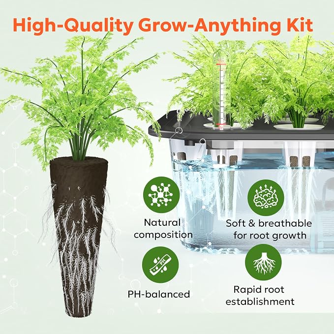 Owltron 165 Pcs Hydroponic Seed Pods Kits, Grow Anything Kit Pod for Indoor Herb Garden with 50 Sponges, 4 A&B Nutrient Plant Food, 30 Baskets, 50 Stickers, 30 Germination Domes, 1 Tweezer