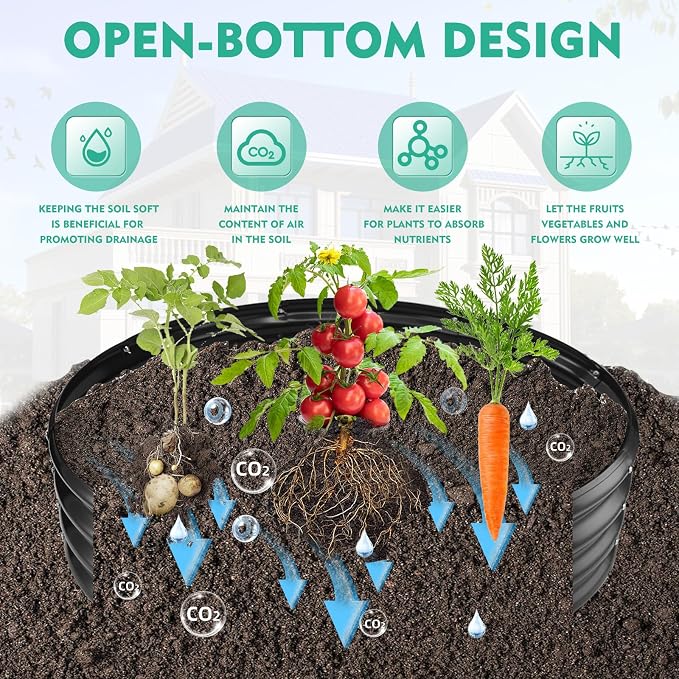 YSEJOMP 3FT Diameter Galvanized Garden Raised Bed/Plant Box/Fire Pit Ring - 0.8mm Thick,12 Inch Tall,Perfect for Planting a Variety of Flowers,Herbs,Vegetables (Black, 36 Dia X 11.5 inches)
