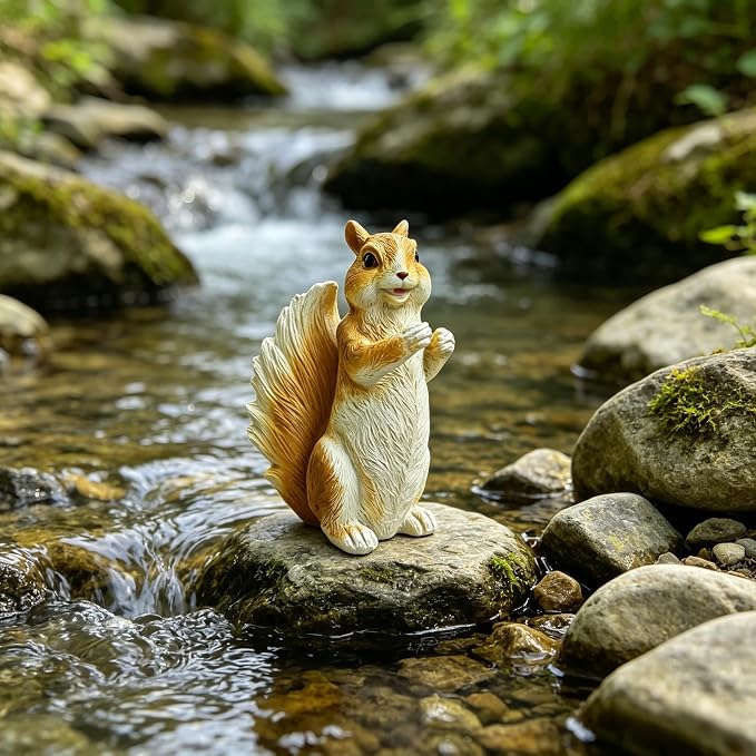 Cute Outdoor Resin Squirrel Statue Garden Decor - IP65 Waterproof Squirrel Sculpture, Unique Outdoor Decor, for Lawn and Garden Ornaments