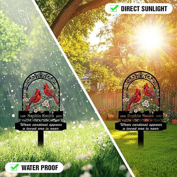 Personalized Cardinal Garden Sign with Stakes, Custom Name Sign, Yard Decor Outdoor, Memorial Gift for Mom, Garden Plaque Memorial Gifts, loss loved Ones Cardinal Sign