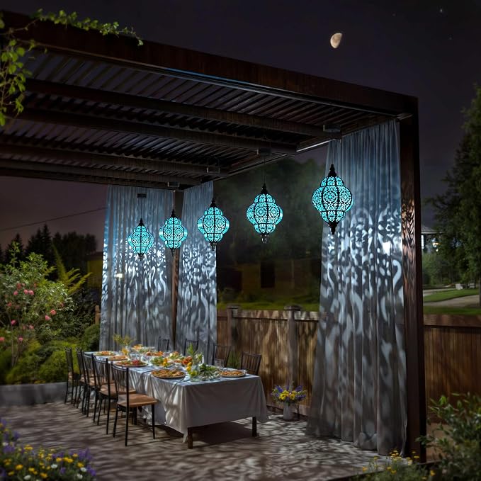 Hapjoy Hanging Solar Lights Outdoor Garden Decor Solar Lantern Waterproof Plastic Moroccan Outdoor Decorations for Patio Pathway Yard Backyard Garden Decorative (1, Black)