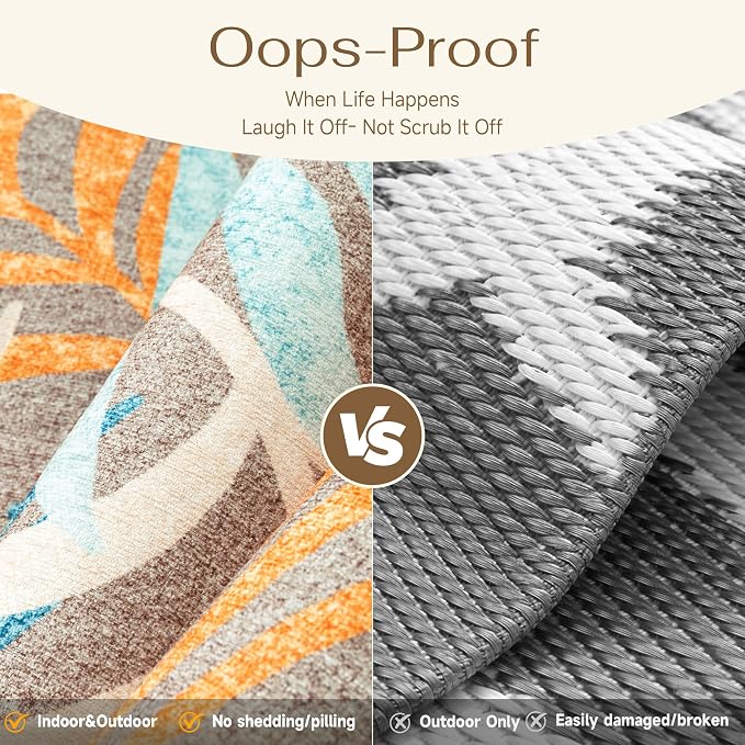 6x9 Indoor Outdoor Area Rug Washable Patio Rug Brown Non Slip Non Shedding Waterproof Carpet for Living Room Bedroom Porch Backyard Deck Balcony RV Camping Garden Picnic