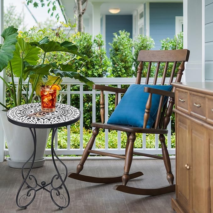 VCUTEKA Outdoor Side Table Mosaic Patio Table Accent Tables Mosaic Tile Top Metal Frame Small End Tables Porch Beach Patio Garden Balcony Black 14 inch