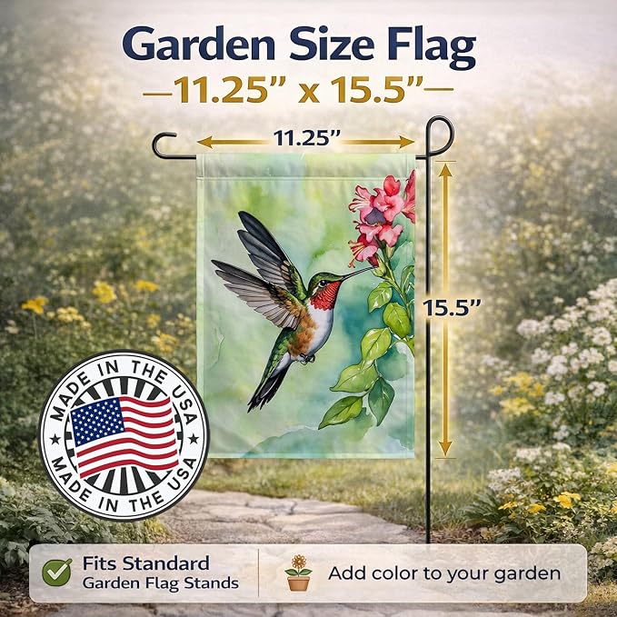 Caroline's Treasures Rubythroated Hummingbird Garden Flag Mailbox Flag Decorative Yard Flag Banner Outside Patio Artwork Yard Flower Beds, Garden Size, Multicolor