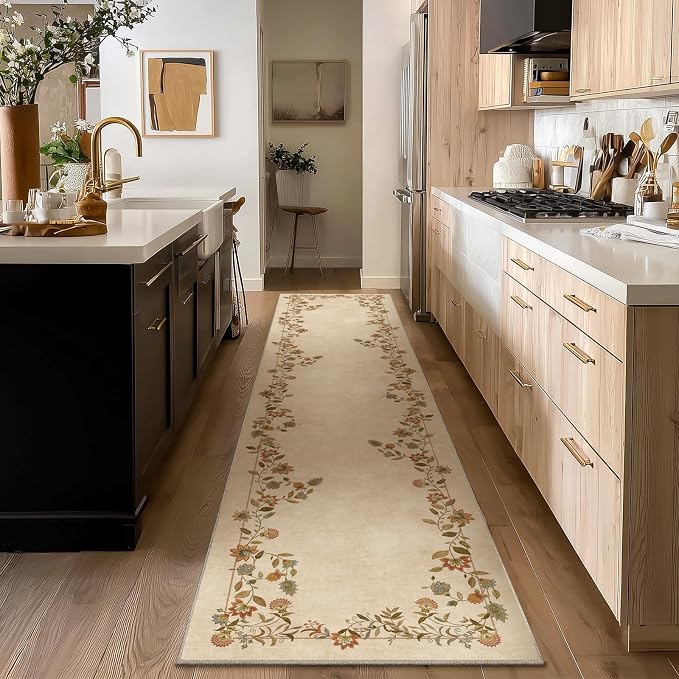 2x10 Washable Kitchen Runner Rugs: Hallway Rug Non Slip Stain Resistant Low Pile Soft Indoor Long Floor Carpet Runners for Hallways Entryway Kitchen Laundry Room Bedroom Farmhouse