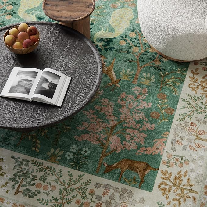 Washable Area Rugs for Living Room: 8x10 Bedroom Rug Vintage Area Rug Stain Resistant Non Slip Low Pile Lightweight Soft Carpets for Living Room Dining Room Kitchen Nursery Kids Room Farmhouse