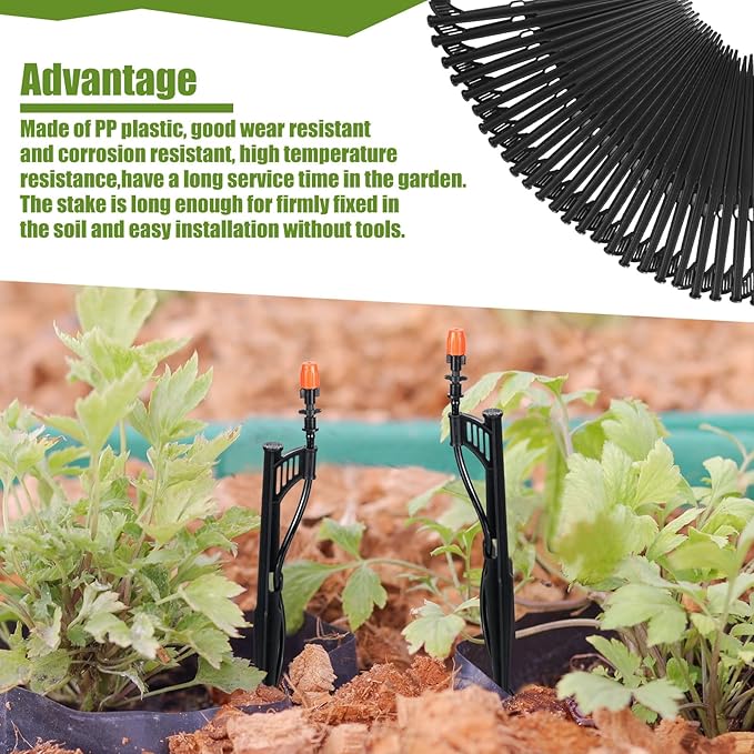 GlikCeil 100 Pcs 12.8" Irrigation Drip Support Stakes 1/4 Inch Tubing Hose Holder Adjustable Riser Drip Lines Ground Stakes for Micro Sprinkler Gardens Irrigation Supplies