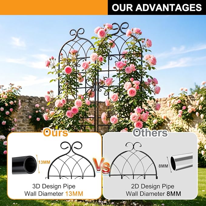 2 Pack 71" x 20" Metal Garden Trellis for Climbing Plants Outdoor, Heavy Duty Plant,Perfect for Climbing Roses, Clematis, Honeysuckle, Cucumbers, Pole Beans, Grape Vines and Flowering & Vines