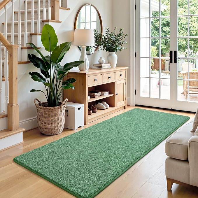 Keeko 2x8 Area Rugs for Living Room,Soft Washable Memory Foam Bedroom Rug | Indoor Throw Rug Low Pile Minimalist Non Slip Carpet for Kids Nursery Classroom Dorm Room Home Decor Green and White