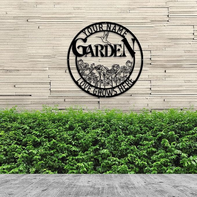 MeMate Large Garden Sign, Metal Garden Signs to Personalize, Personalized Signs, Garden Sign for Vegetable She Shed, Customized Name Wall Art Outdoor Decor, Plaque Mom Grandma,Rose Garden