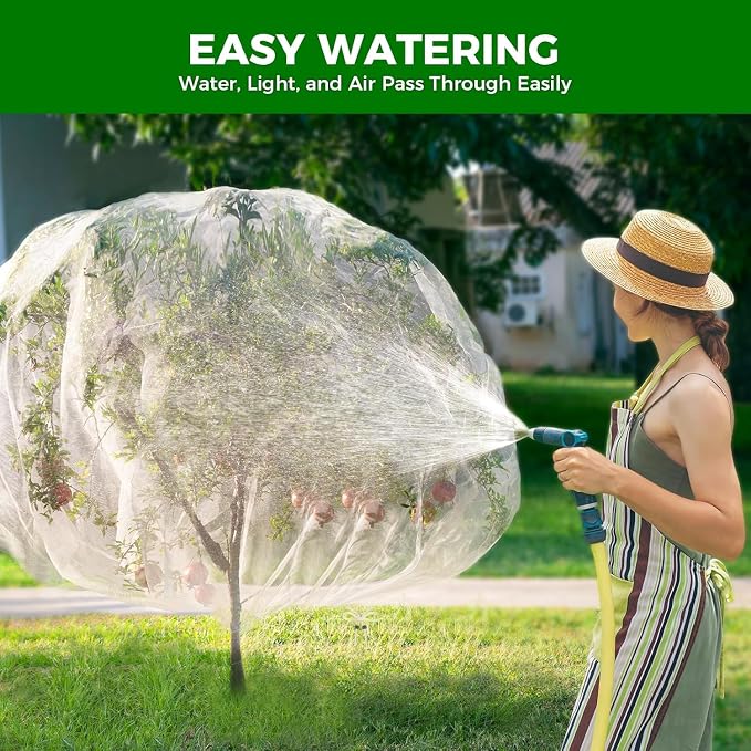 Fruit Tree Netting with Zipper & Drawstring - 15'x15' Garden Plant Net Pest Barrier to Prevent Cicadas Bird Squirrel Deer - Bug Protection for Blueberry Tomato with Fine Mesh Insect Cover (2 Pack)