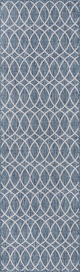 Unique Loom Outdoor Trellis Collection Area Rug - Gitter (2' 11" x 10' Runner, Blue/ Ivory)