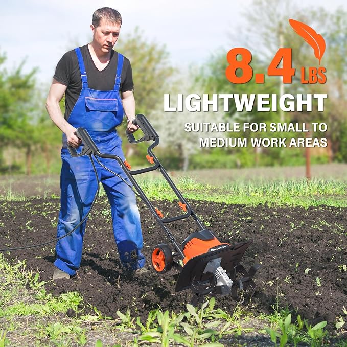 MAXLANDER Electric Garden Tiller Cultivator, 14 Inch 12 Amp Corded Tiller for Gardening with Foldable Handle, 4 Steel Tines, Garden Rototiller with Wheels for Lawn Yard Soil Cultivation