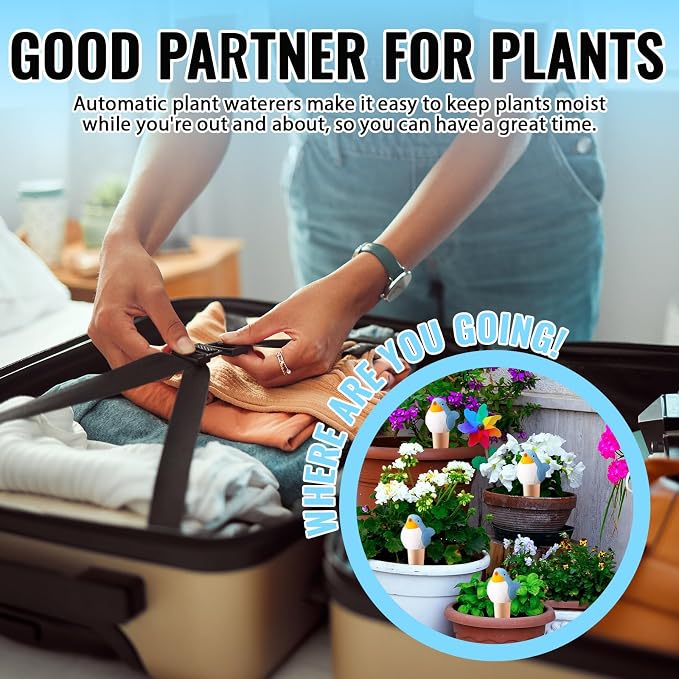 Sliner 8 Pack Bird Shaped Plant Watering Globes Self Watering Planter Insert Terracotta Irrigation Globe Devices with Slow Release Automatic Water Spike for Indoor Outdoor Potted Plant(Blue)