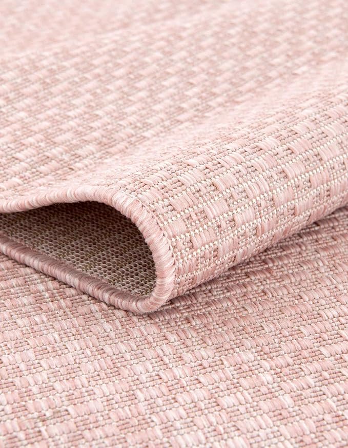 Unique Loom Collection Casual Transitional Solid Heathered Indoor/Outdoor Flatweave Area Rug (10' x 14' 1" Rectangle, Whisper Pink/Ivory)