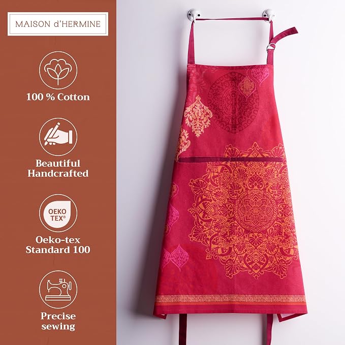 Maison d' Hermine Aprons for women with Pocket 100% Cotton (27.50"x31.50") | Adjustable Neck Strap & long ties Apron Men Chef Wedding Cooking Gardening Server Maid