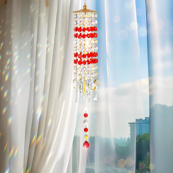 Crystal Wind Chimes Rainbow Suncatcher for Window, Garden, Patio Decor | K9 Crystal Suncatcher, 22 Inches, Creates Rainbows Indoors/Outdoors, Ideal For Gifting, Rose Gold Hooks, Porch/Balcony