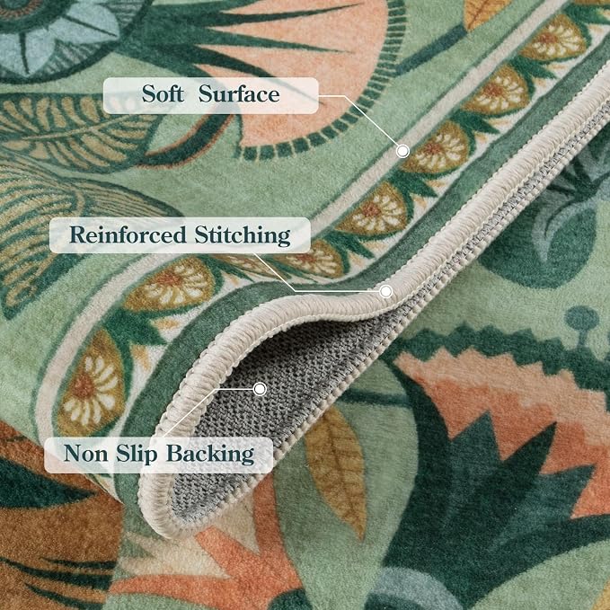 Zealude Floral Kitchen Rugs, 2.5X8 Green Runner Rug for Hallway, Non Slip Rugs for Entryway, Washable Carpet Runner with Rubber Backing, Vintage Rug for Bathroom Bedroom Indoor