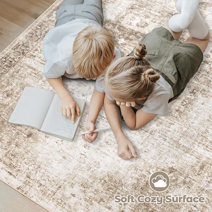 Area Rug 3x5 Washable Rug, Vintage Boho Medallion Entryway Rug Non-Slip Soft Low Pile Small Distressed Floor Carpet Retro Doormat for Kitchen Bedroom Laundry Bathroom Hallway (Brown, 3'x5')