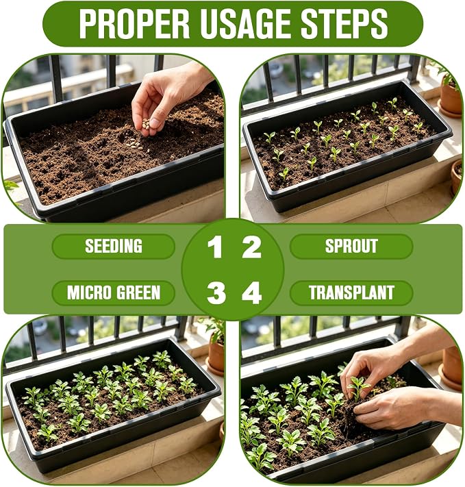 CMOOD 10 Pack 1020 Trays Heavy Duty Extra Thick Seed Starting Trays, Plant Trays for Seedlings, Plant Germination, Propagation Tray, Nursery Trays, Microgreen Growing Trays-No Drain Holes, Reusable