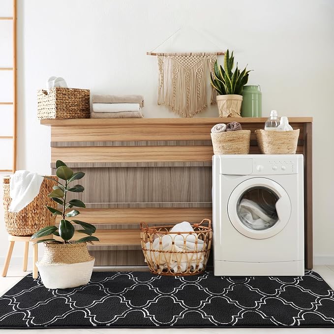 Chicrug 2x6 Shag Geometric Modern Runner Rug for Bedroom Hallway | Memory Foam Indoor Runner Carpet, Fluffy Rug for Living Room Bedside Room for Family, Black and White