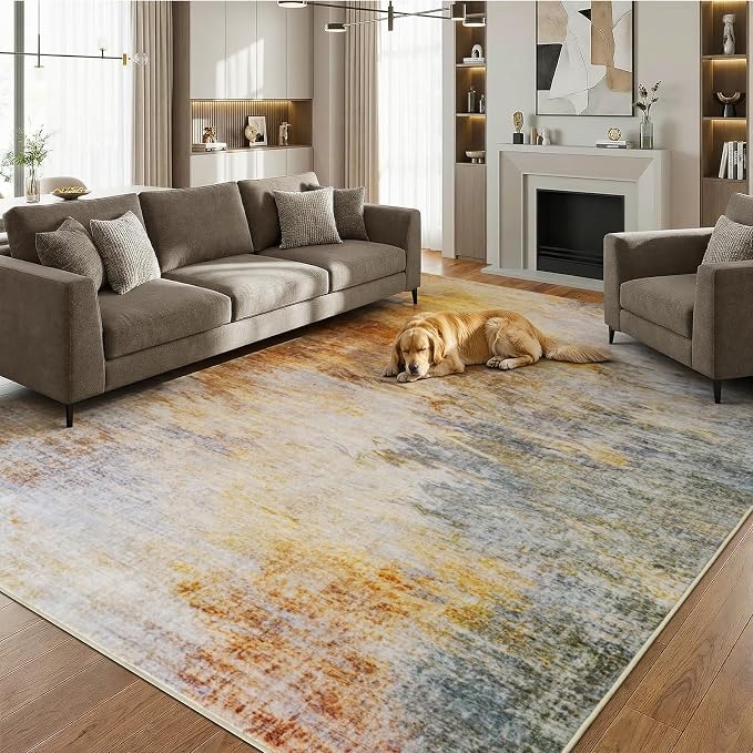 6x9 Area Rugs Abstract Art Sunset Gradient Machine Washable, Non-Slip | Pet-Friendly Thin Carpet, Non-Shedding Low Profile Rug for Living Room, Bedroom, Nursery, Apartment Indoor Use, Colorful