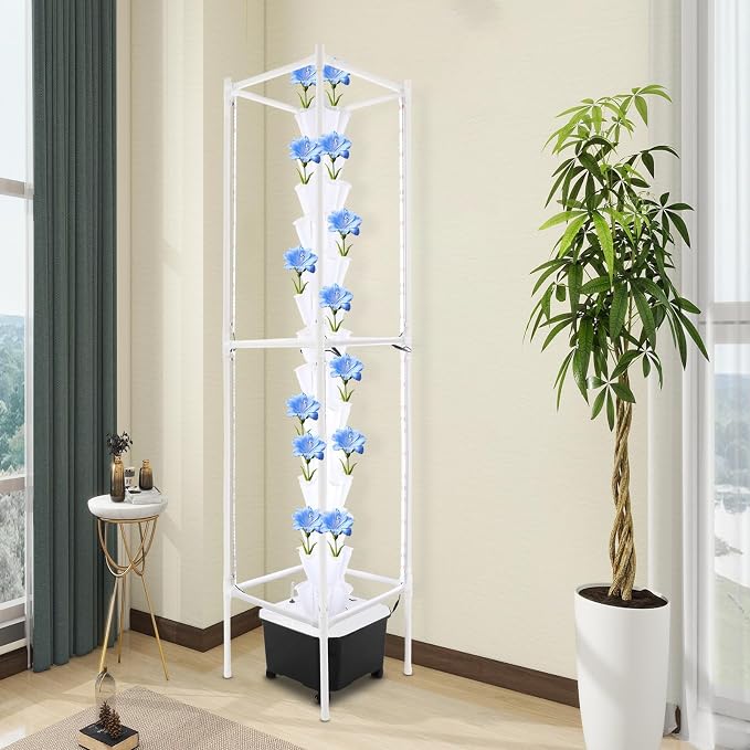 Hydroponic Grow Tower 14 Tiers 70 Holes with LED Grow Lights, 25L Indoor Vertical Hydroponic Growing System with Timer & Water Pump, Automatic Water Circulation for Vegetables, Herbs, Strawberries