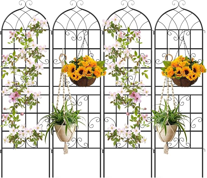 Giantex 4 Packs 71"x20" Metal Garden Trellis for Outdoor Climbing Plants, Heavy-Duty Plant Support for Vine Rose Vegetable Flower, Rustproof Black Metal Coating Patio Trellis Arch Decorative Fence