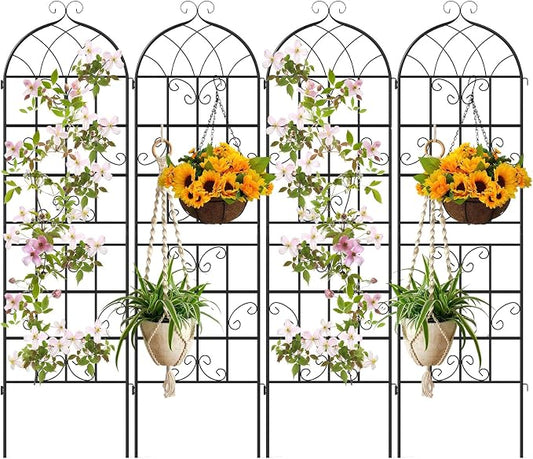 Giantex 4 Packs 71"x20" Metal Garden Trellis for Outdoor Climbing Plants, Heavy-Duty Plant Support for Vine Rose Vegetable Flower, Rustproof Black Metal Coating Patio Trellis Arch Decorative Fence