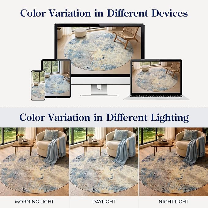Lahome Modern Abstract Rug Runners for Hallways Non Slip, 2x7 Carpet Runner Rug for Kitchen Non Skid Washable, Soft Floor Mat for Bathroom Bedside Entrance RV, Blue/Yellow/Ivory
