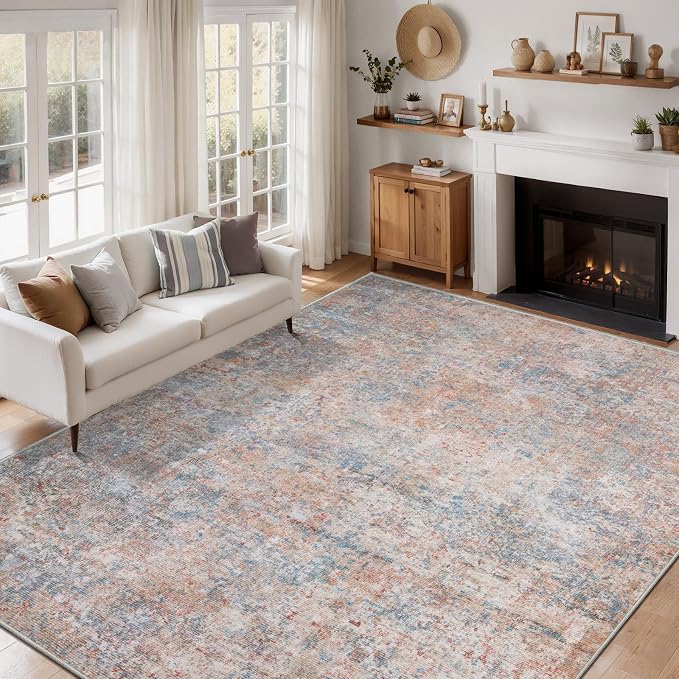 Tangsoo Abstract 6x9 Washable are Rugs for Living Room, Non Slip Large Rug | Modern Contemporary Indoor Carpet, Soft Low Pile Foldable Floor 5x7 Rug for Bedroom Dining Room Dorm Pink Multi Home Decor