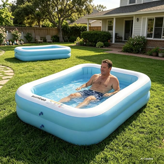 Sumbee Inflatable Pool for Kids and Adults, 103" x 69" x 20" Oversized Thickened Blow Up Swimming Family Pool for Toddlers Outdoor Patio Backyard Garden Deck Summer Party, Full Size Rectangular Blue