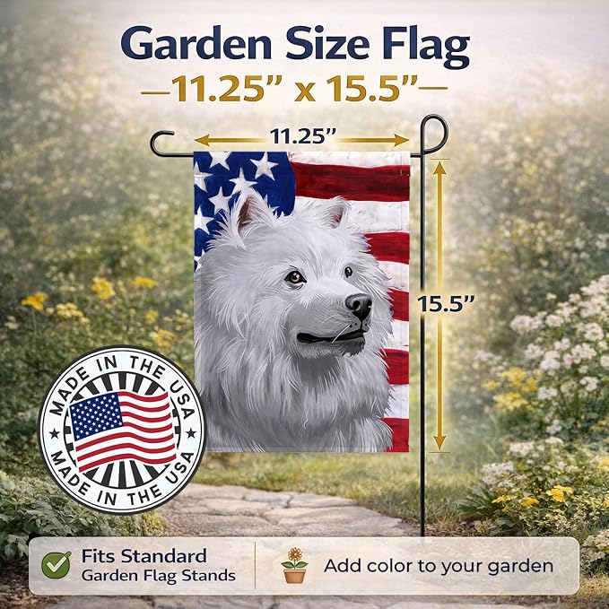Caroline's Treasures CK6398GF American Eskimo Dog American Flag Garden Flag Mailbox Flag Decorative Yard Flag Banner Outside Patio Artwork Yard Flower Beds, Garden Size, Multicolor