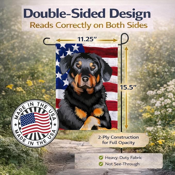 Caroline's Treasures CK6424GF Beauceron American Flag Garden Flag Mailbox Flag Decorative Yard Flag Banner Outside Patio Artwork Yard Flower Beds, Garden Size, Multicolor