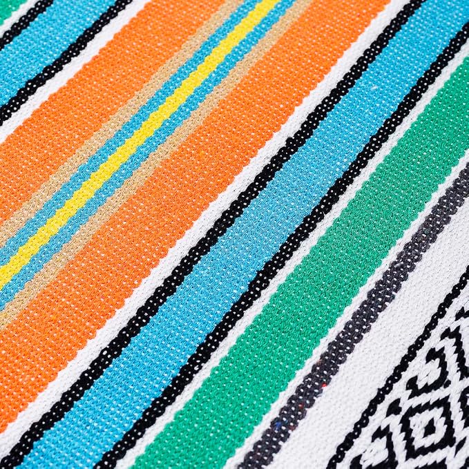 Airooglee 77" L x 46.4" W Large Mexican Blanket - Perfect as Yoga Blanket, Outdoor Camping, Beach, Serape, Picnic, Woven Blanket, Boho Home Décor - Colorful