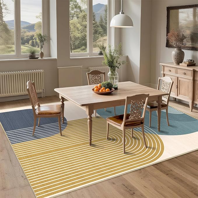Large Area Rug 5x7 Boho Rug Living Room Bohemian Rugs Machine Washable Modern Geometric Rug Non Slip Printed Low Pile Indoor Floor Carpet for Dining Room Bedroom Office,Blue