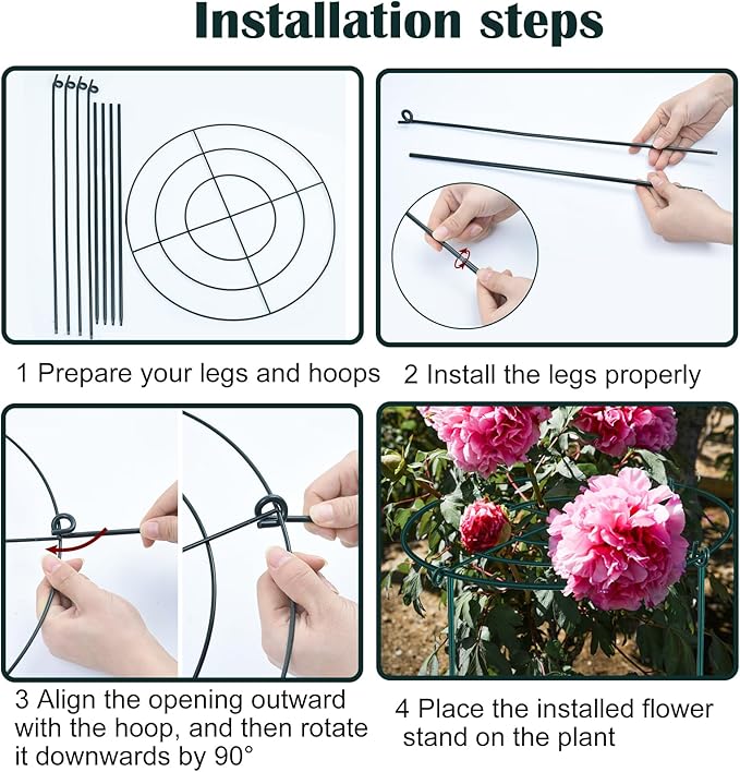 2Set Metal Peony Grid Cages, 30"H X 13"D Large Flower Support Cages Grow Through Hoop Ring Peony Stakes Garden Plant Support Rings Heavy Duty Plant Braces Peonies Structure for Outdoor Plants Blossoms