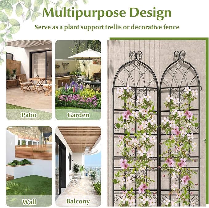 Giantex 4 Packs 71"x20" Metal Garden Trellis for Outdoor Climbing Plants, Heavy-Duty Plant Support for Vine Rose Vegetable Flower, Rustproof Black Metal Coating Patio Trellis Arch Decorative Fence